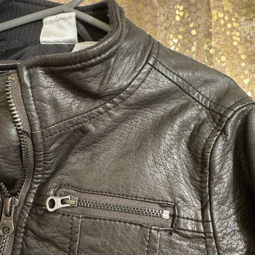 Vintage Koala Baby Boys Black Moto Grunge Faux Leather Zip Biker Jacket 24 Mo/2T